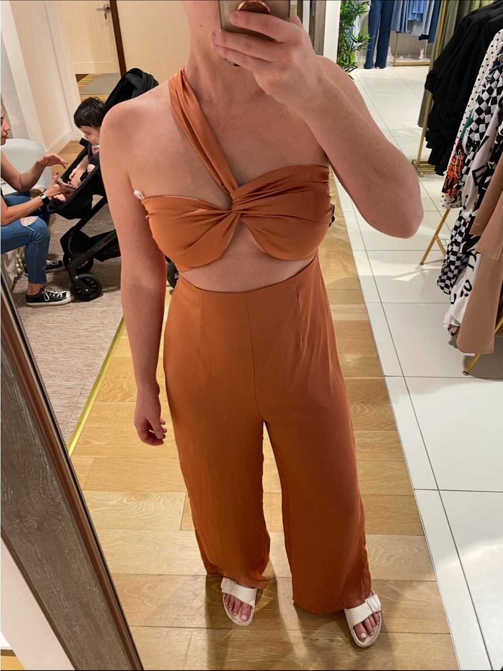 Women’s Rust One-Shoulder Twist Jumpsuit